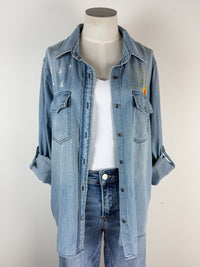 Billy T Hello Sunshine Embroidered Denim Shirt in Washed Denim