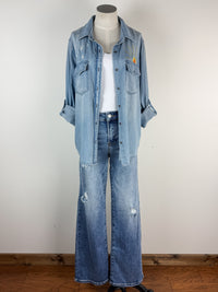 Billy T Hello Sunshine Embroidered Denim Shirt in Washed Denim