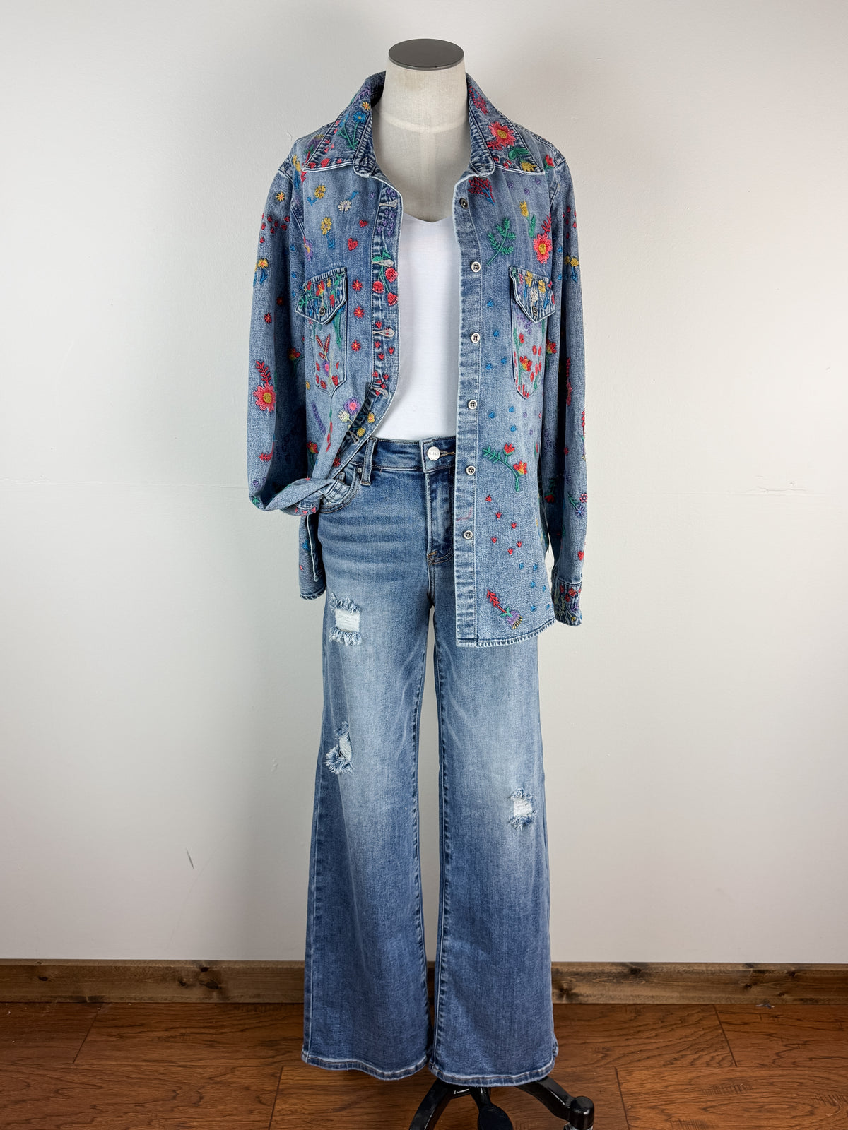 Billy T Flower Garden Denim Shirt