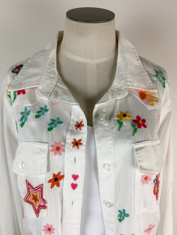 Billy T Sketchbook Embroidered Denim Shirt in White