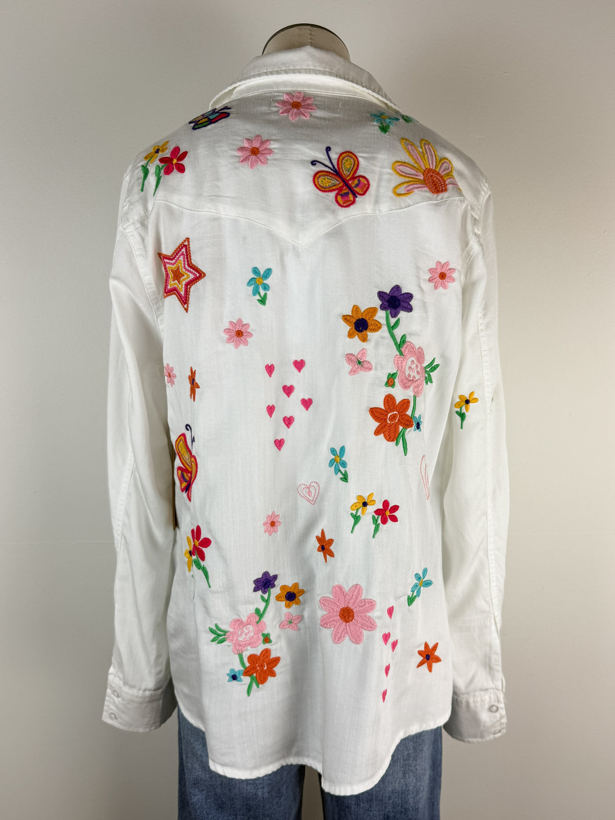 Billy T Sketchbook Embroidered Denim Shirt in White