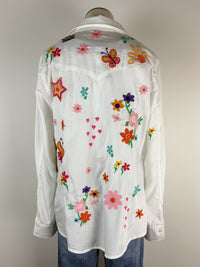 Billy T Sketchbook Embroidered Denim Shirt in White