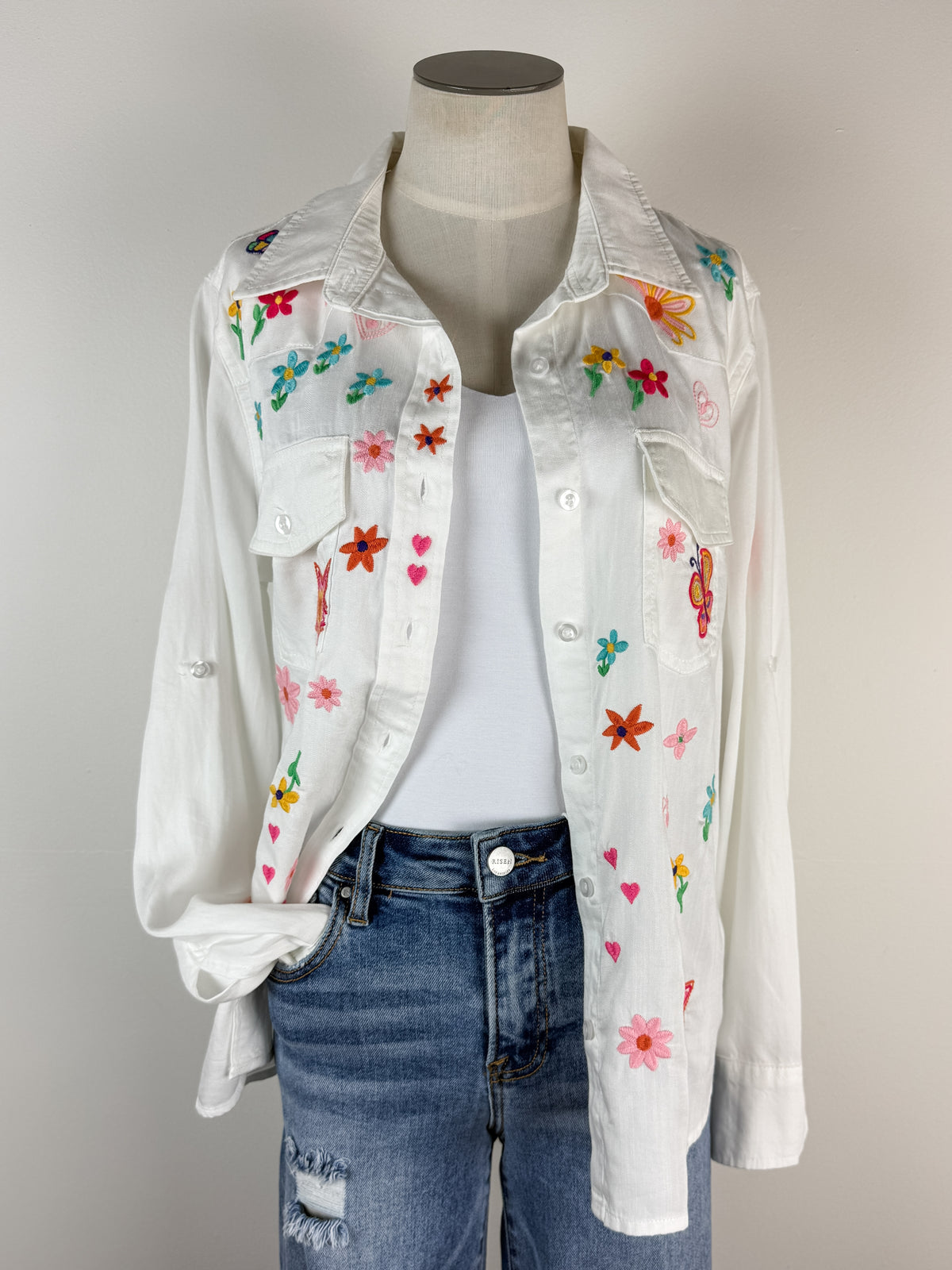 Billy T Sketchbook Embroidered Denim Shirt in White