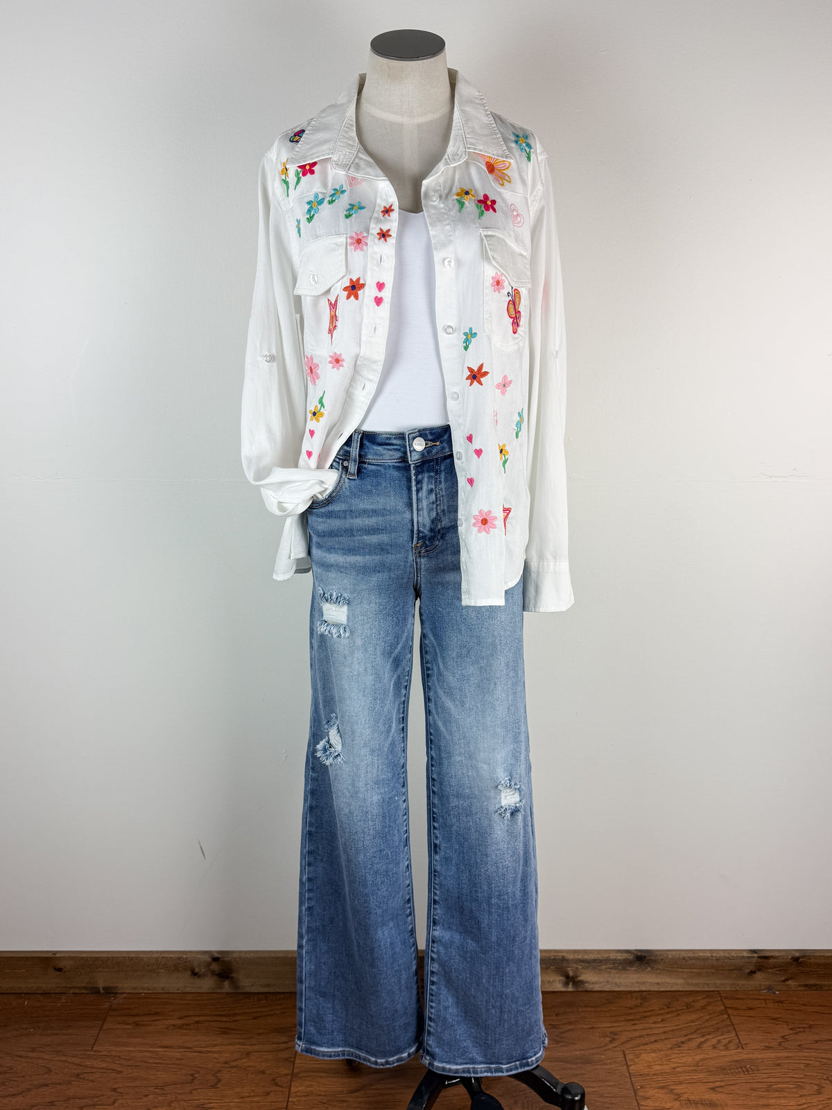 Billy T Sketchbook Embroidered Denim Shirt in White