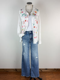 Billy T Sketchbook Embroidered Denim Shirt in White