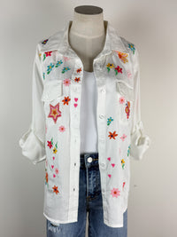 Billy T Sketchbook Embroidered Denim Shirt in White