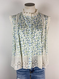 Remi Floral Sleeveless Blouse in Ivory/Blue