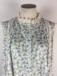 Remi Floral Sleeveless Blouse in Ivory/Blue