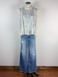 Remi Floral Sleeveless Blouse in Ivory/Blue
