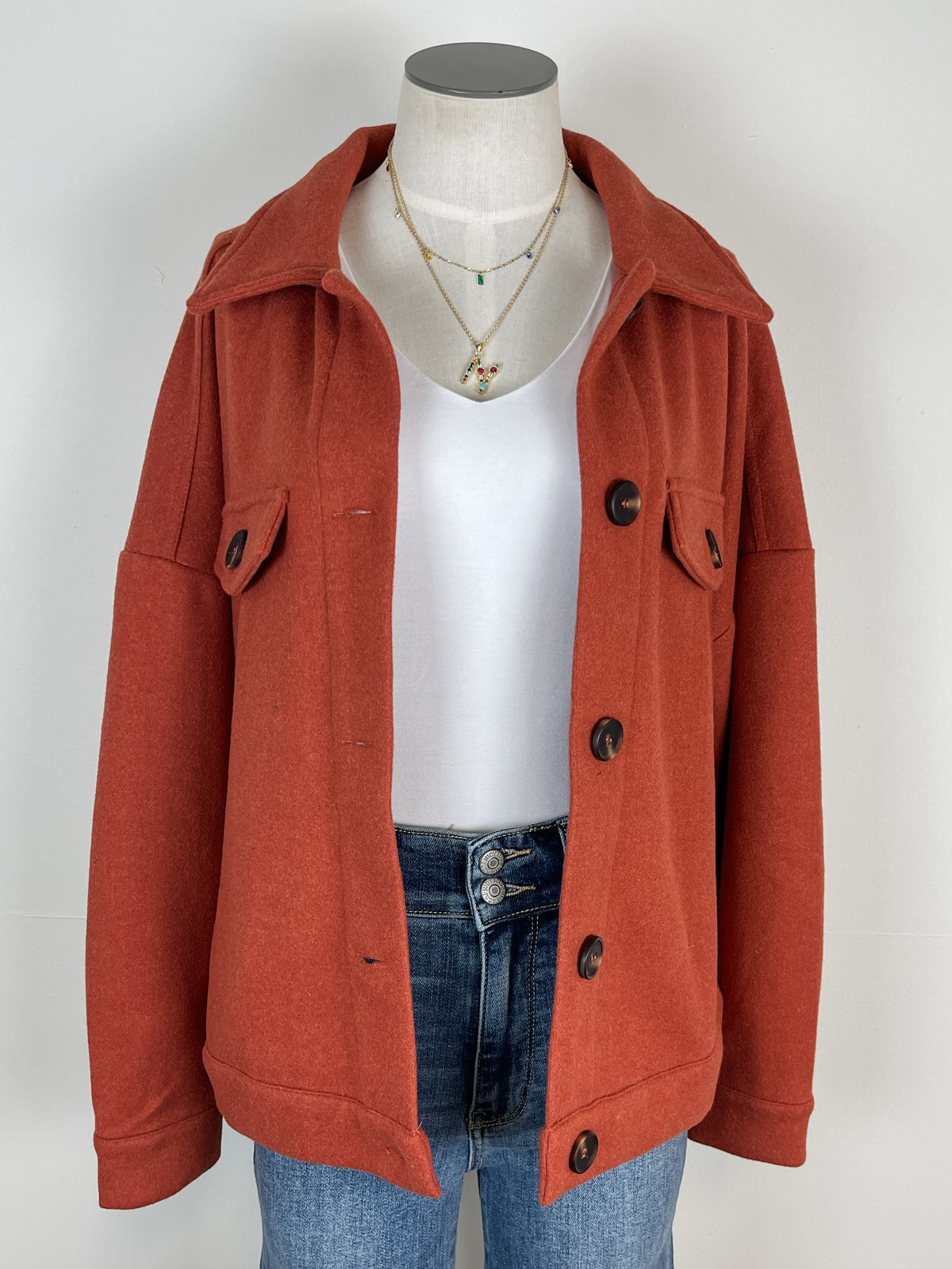 Laila Classic Button Down Jacket in Rust