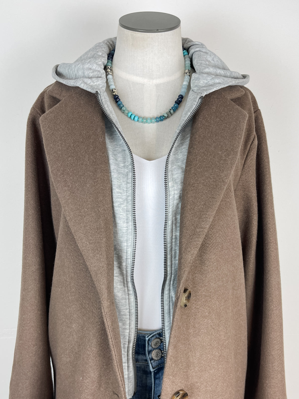 Harley Hooded Coat in Brown/Grey