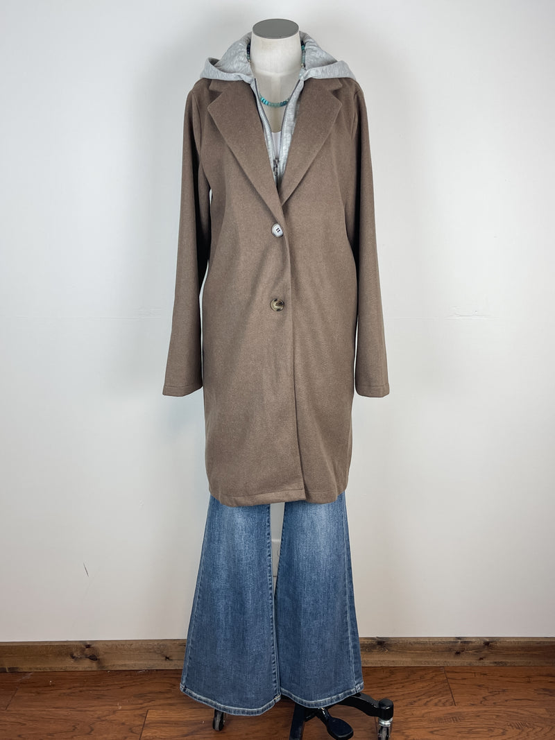 Harley Hooded Coat in Brown/Grey