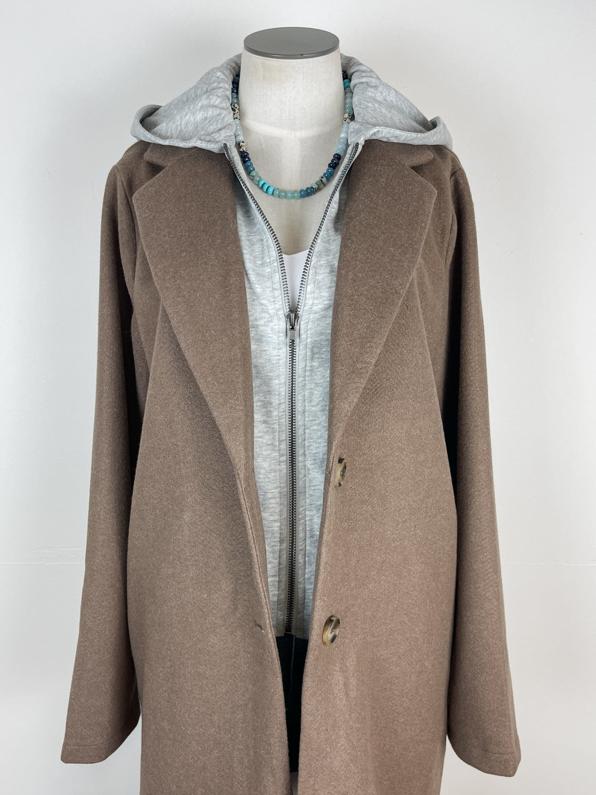 Harley Hooded Coat in Brown/Grey