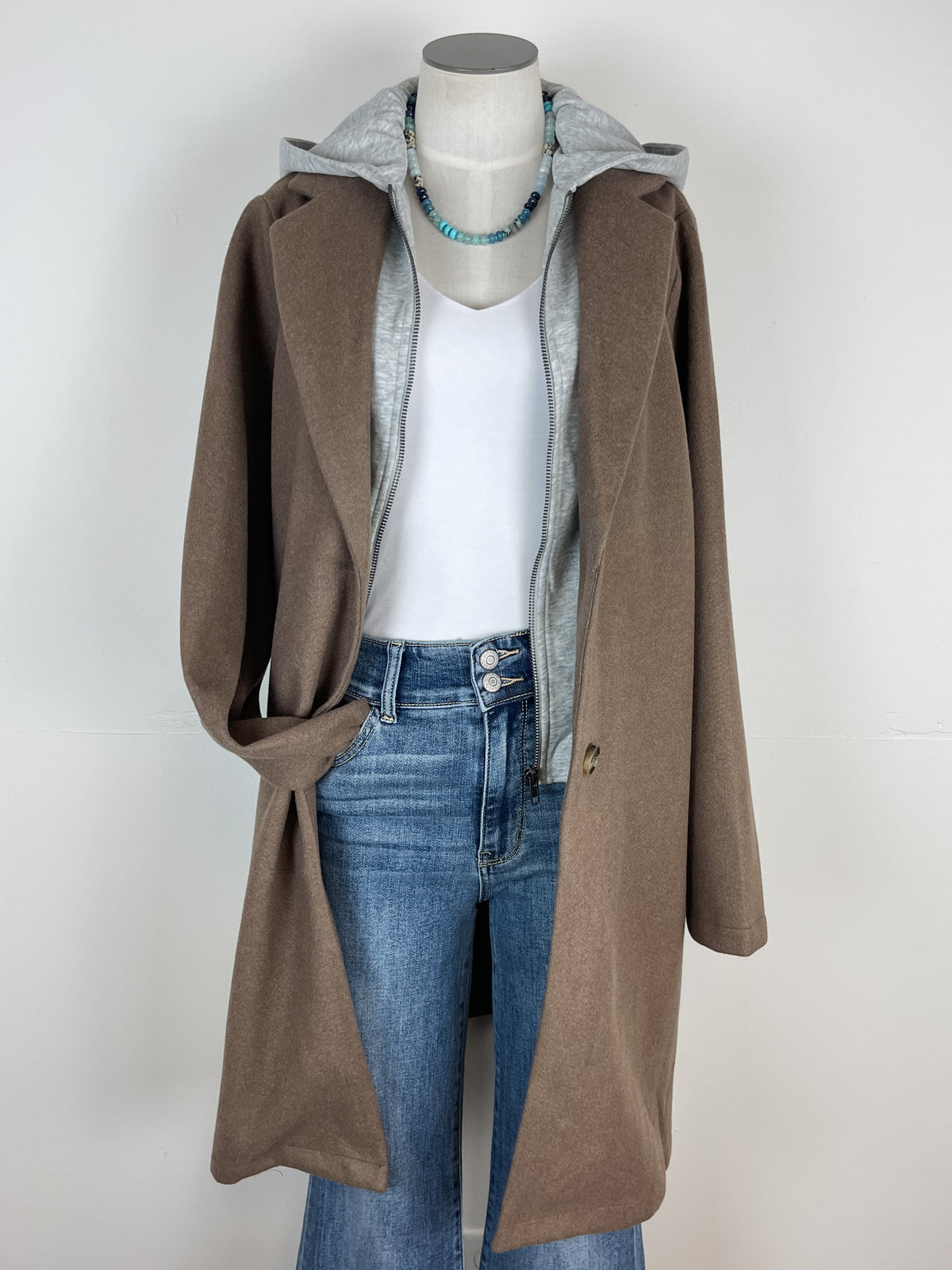 Harley Hooded Coat in Brown/Grey