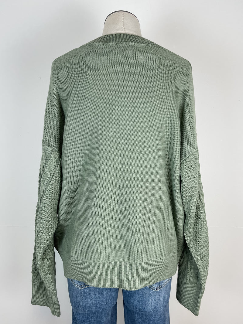 Tessa Floral Cable Knit Sweater in Light Olive