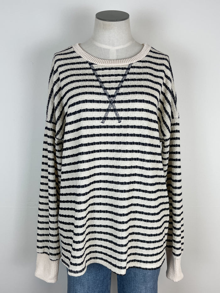 Hayden Striped Knit Pullover in Navy