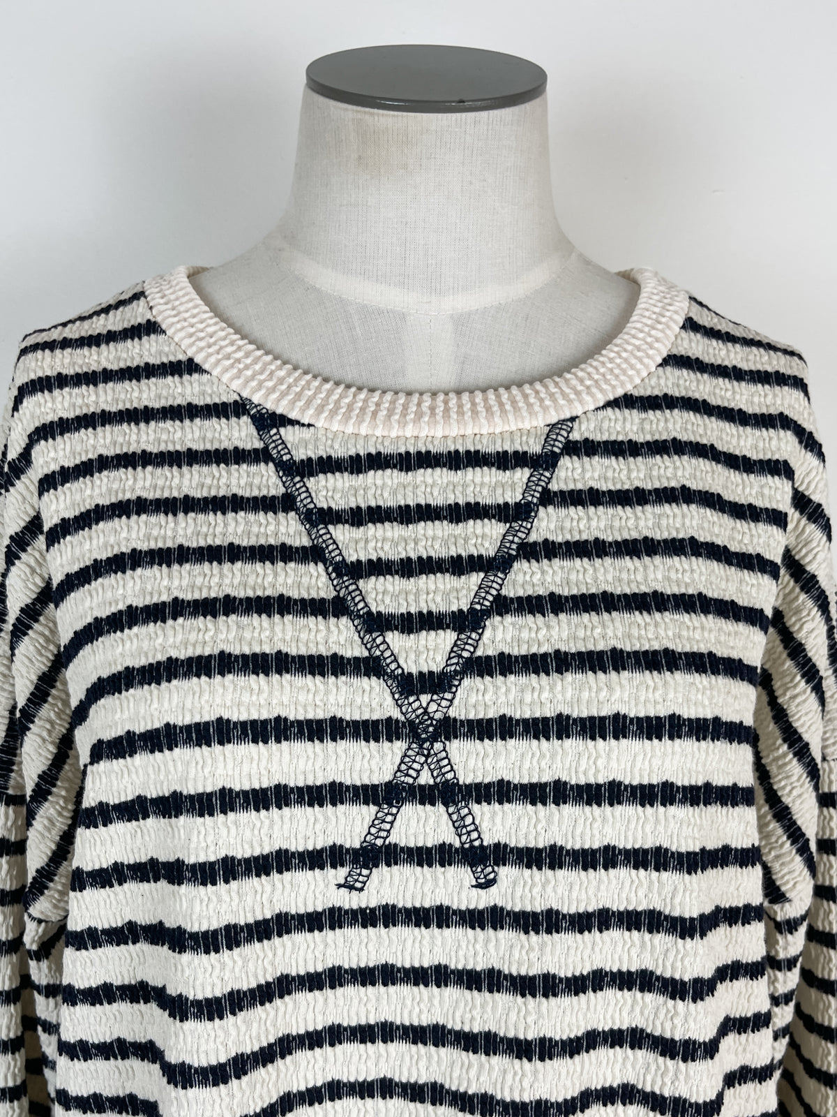 Hayden Striped Knit Pullover in Navy