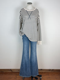 Hayden Striped Knit Pullover in Navy