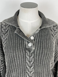 Jayla Cable Knit Henley in Vintage Charcoal