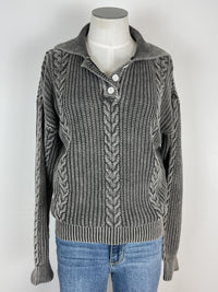 Jayla Cable Knit Henley in Vintage Charcoal