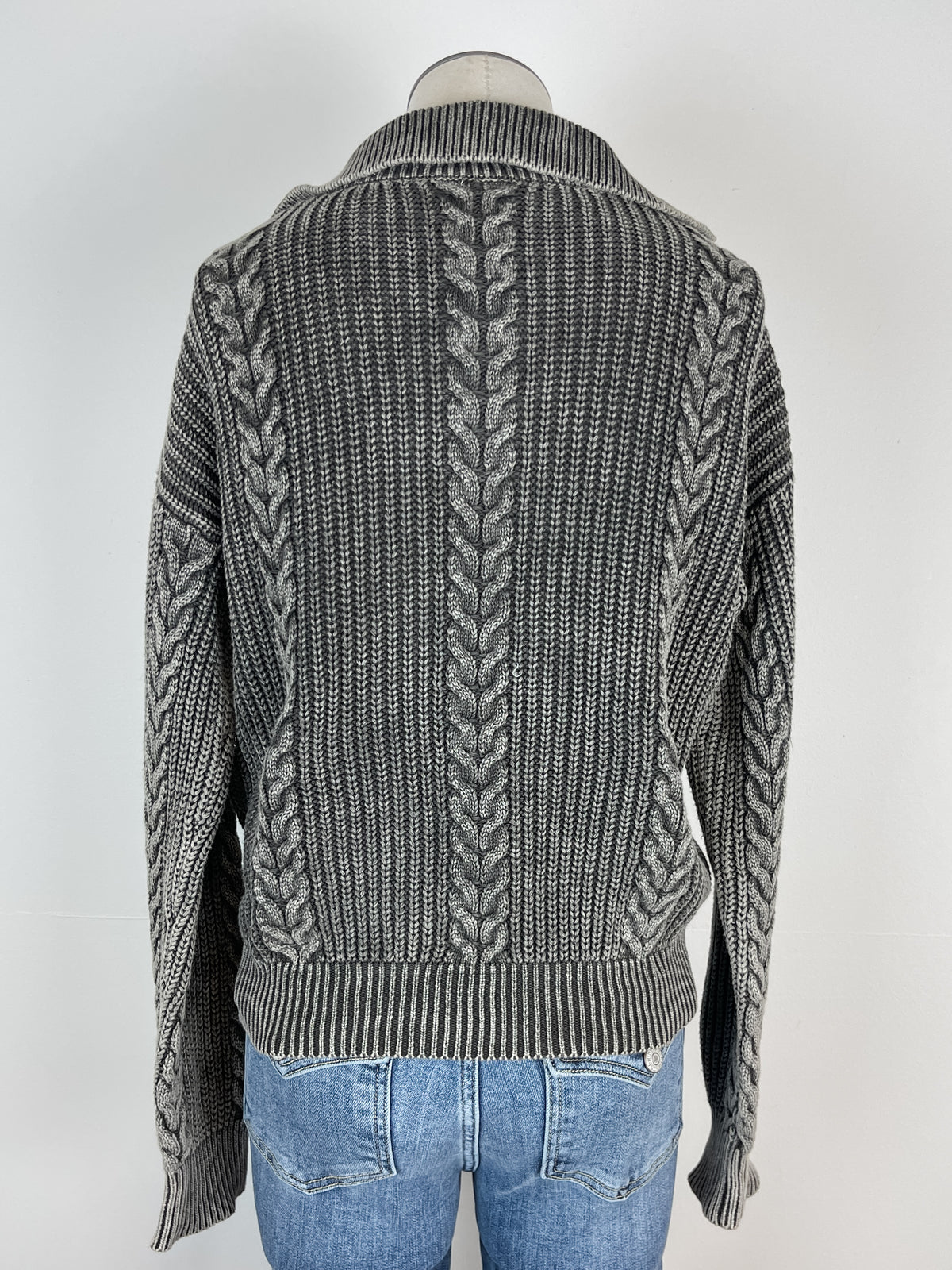 Jayla Cable Knit Henley in Vintage Charcoal