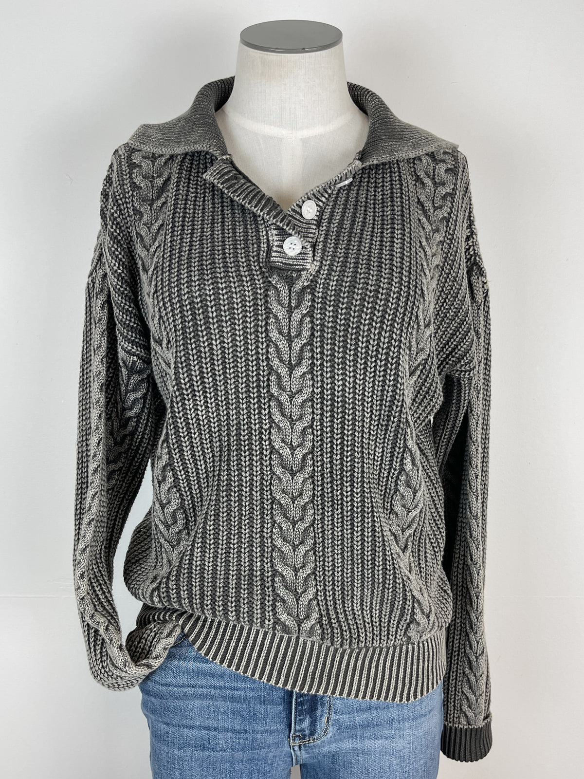 Jayla Cable Knit Henley in Vintage Charcoal