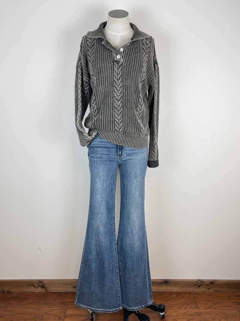 Jayla Cable Knit Henley in Vintage Charcoal