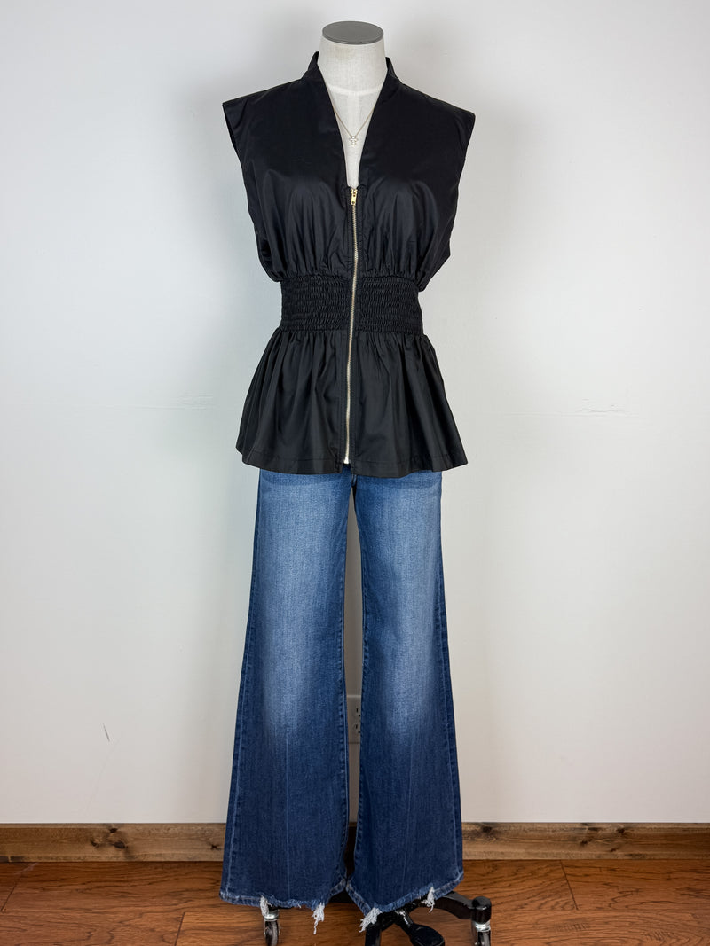 Kora Zip Up Sleeveless Blouse in Black