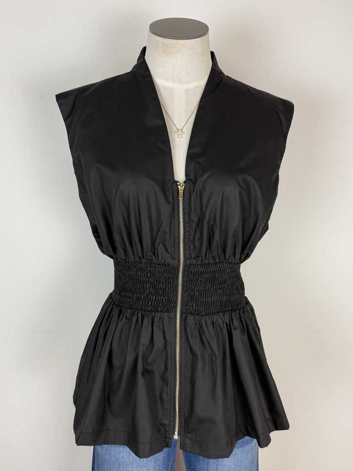 Kora Zip Up Sleeveless Blouse in Black