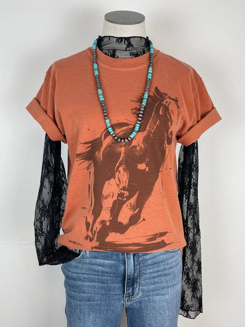 Wild Bronco Tee in Rust