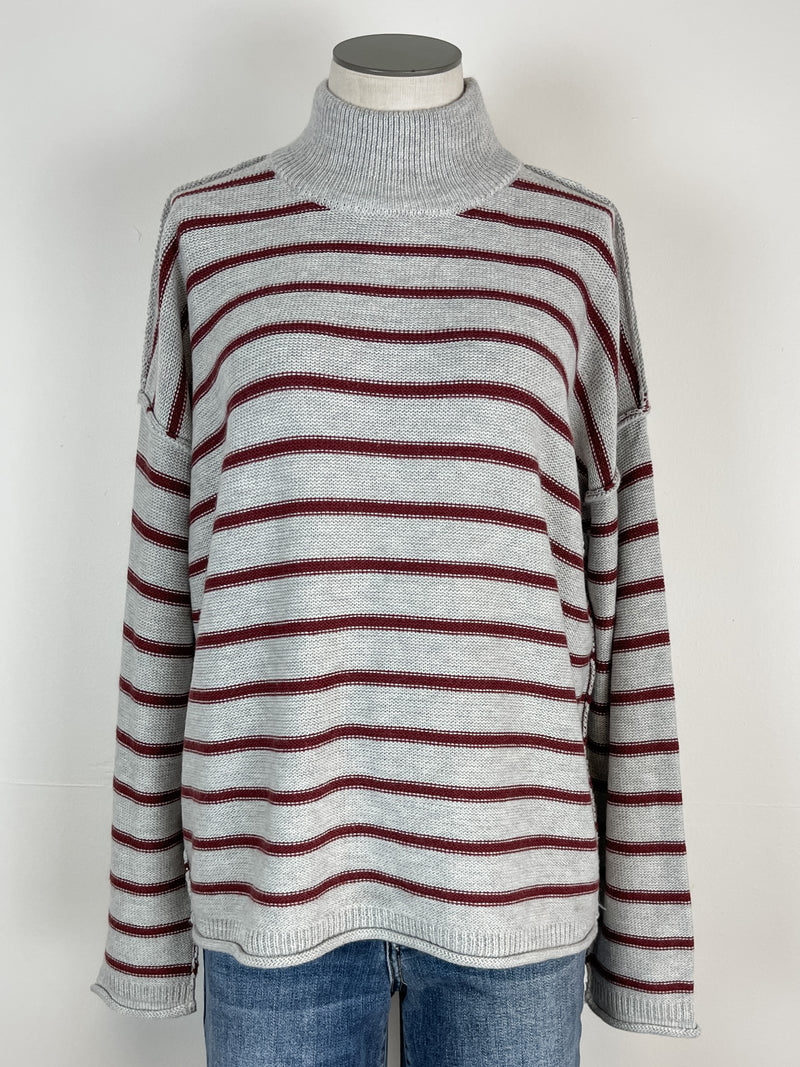 Bridget Mock Neck Sweater in H.Grey/ Burgundy
