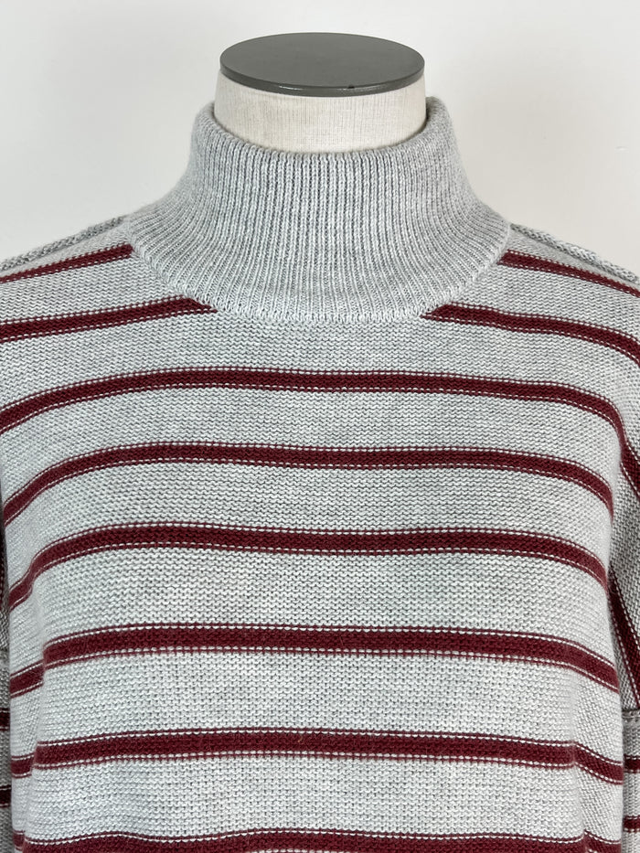 Bridget Mock Neck Sweater in H.Grey/ Burgundy