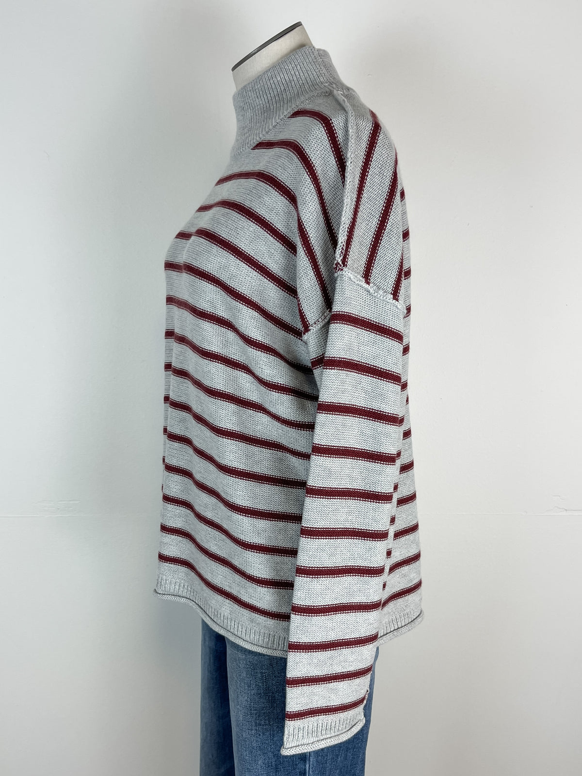 Bridget Mock Neck Sweater in H.Grey/ Burgundy