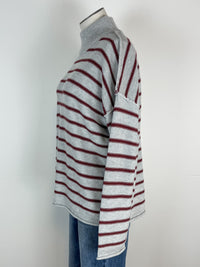 Bridget Mock Neck Sweater in H.Grey/ Burgundy