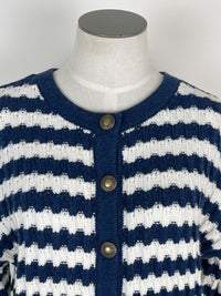 Elizabeth Striped Knit Cardigan in Navy