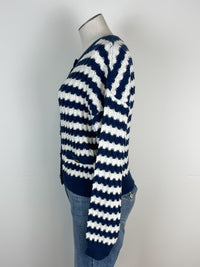 Elizabeth Striped Knit Cardigan in Navy