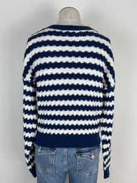 Elizabeth Striped Knit Cardigan in Navy