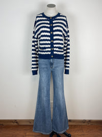 Elizabeth Striped Knit Cardigan in Navy