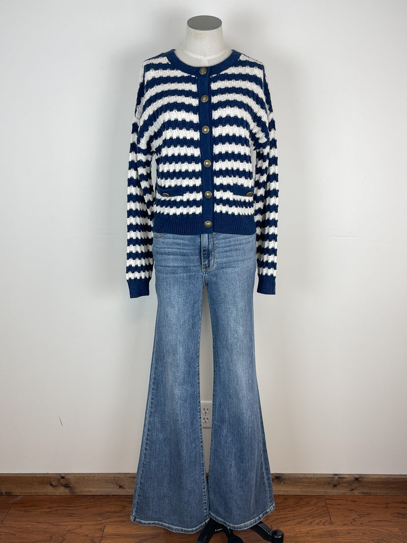 Elizabeth Striped Knit Cardigan in Navy