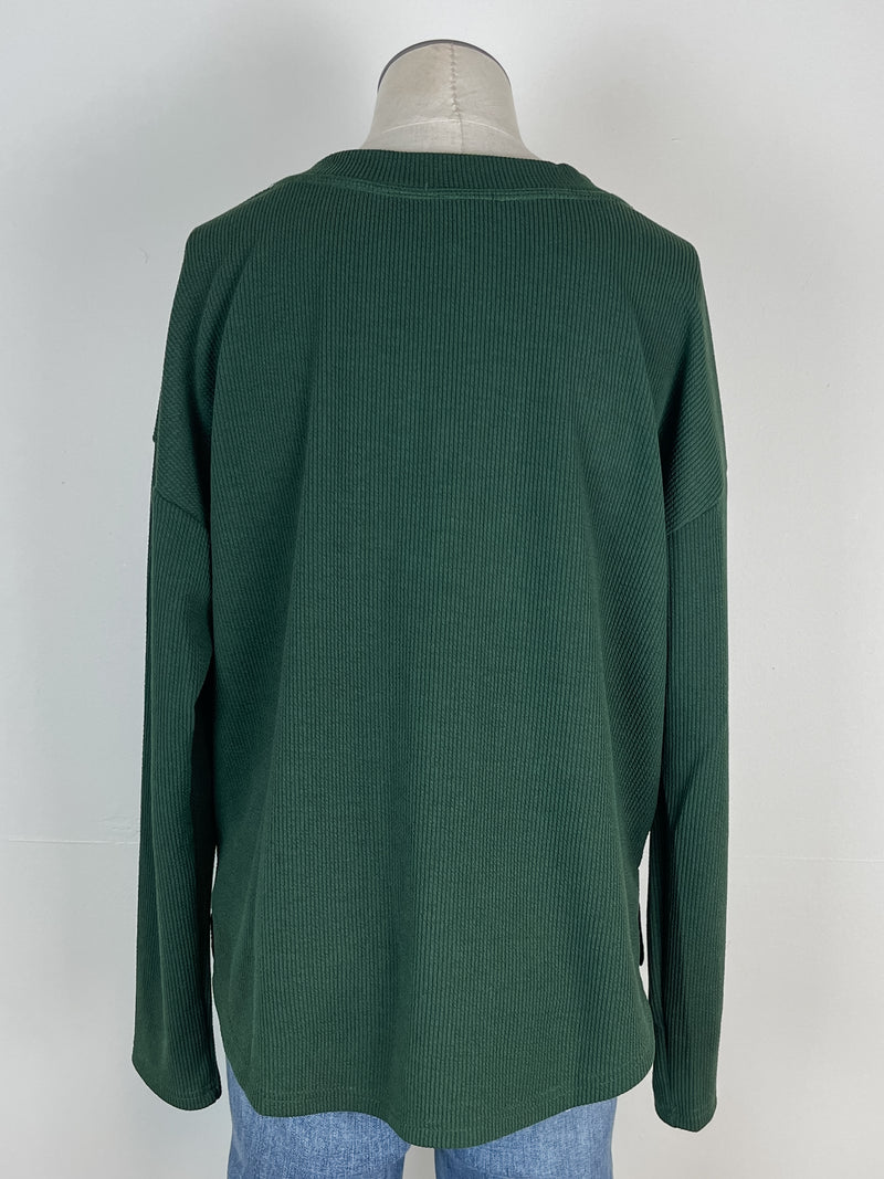 Daphne Ribbed Henley in Hunter Green