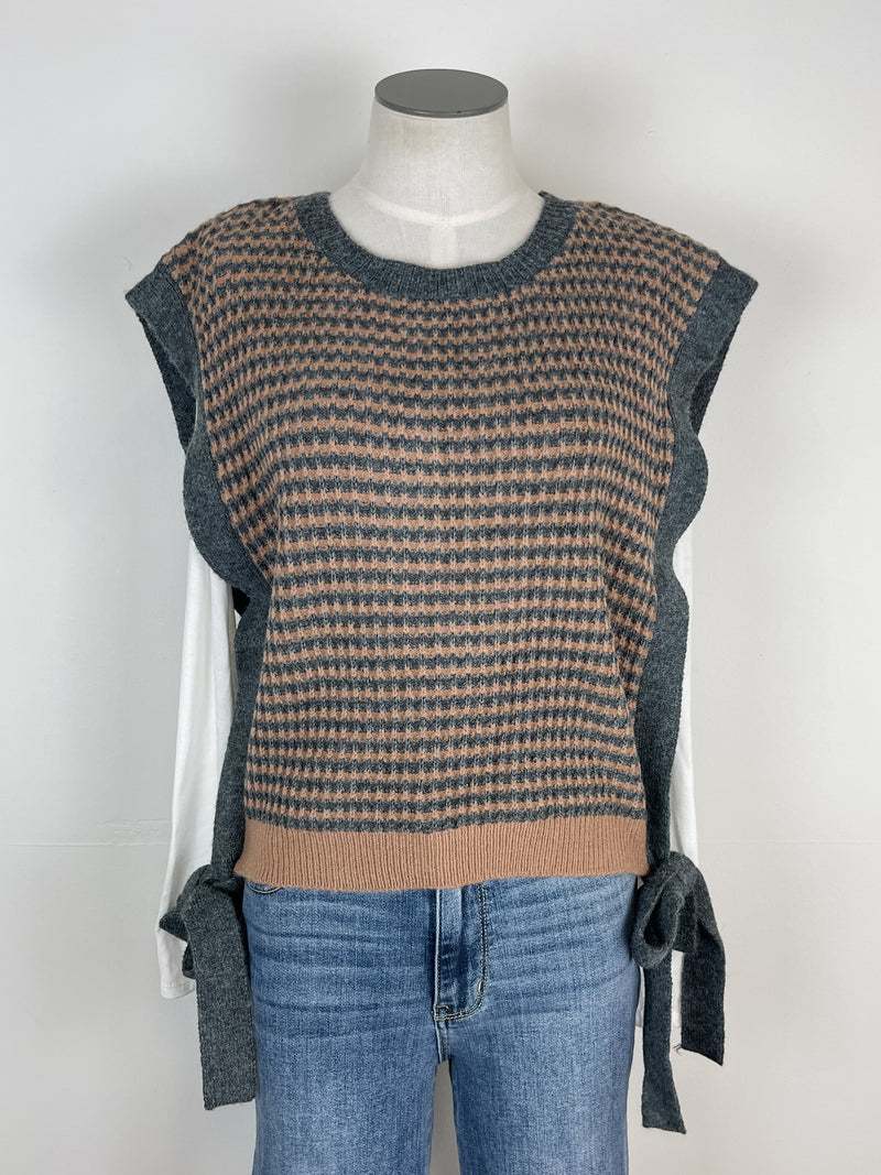 Emily Side Tie Sweater Vest in Charcoal/Taupe