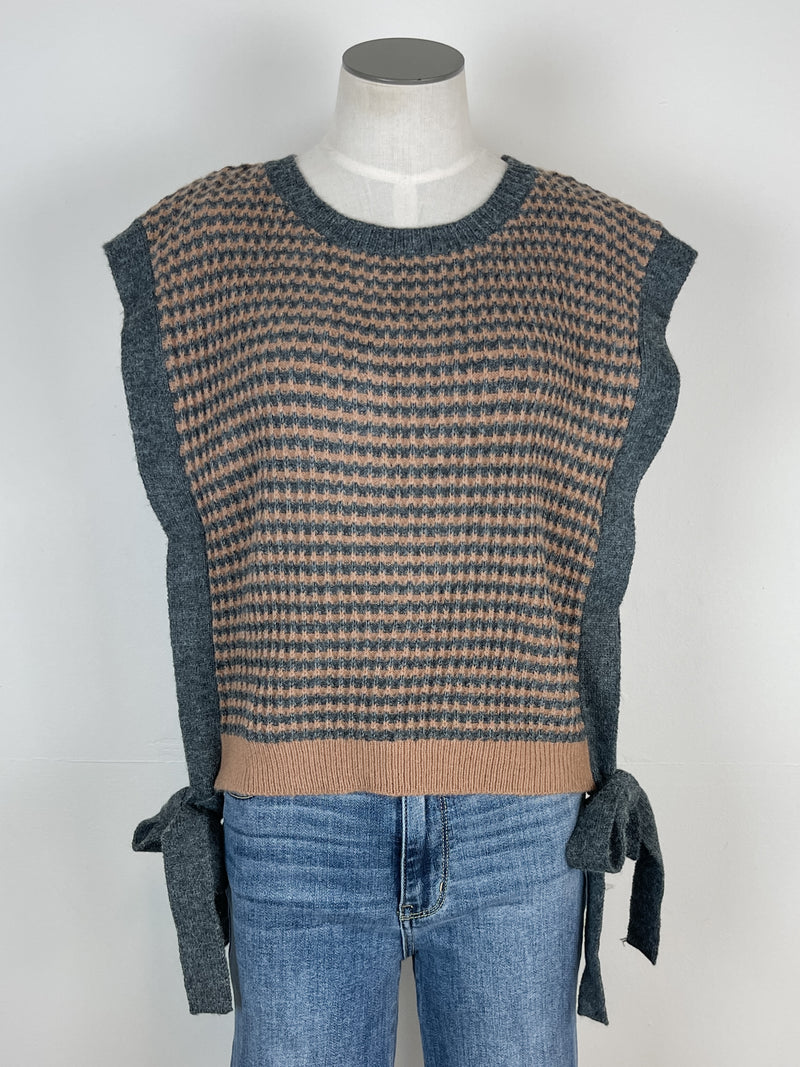 Emily Side Tie Sweater Vest in Charcoal/Taupe