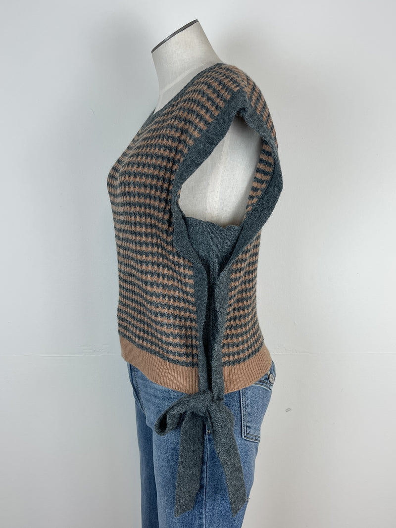 Emily Side Tie Sweater Vest in Charcoal/Taupe