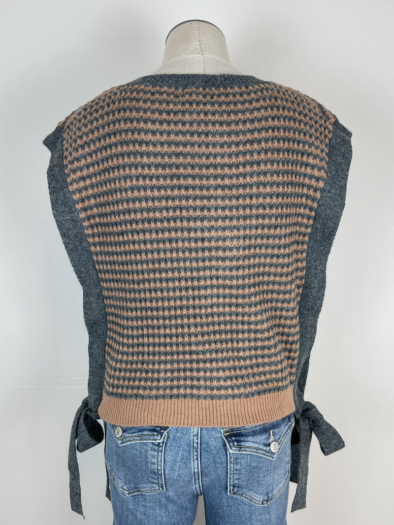 Emily Side Tie Sweater Vest in Charcoal/Taupe