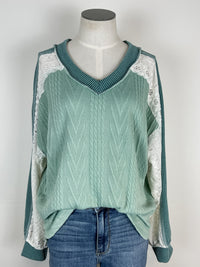 Sophia Lace Accent Top in Dusty Blue