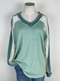 Sophia Lace Accent Top in Dusty Blue