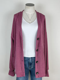 Isabella Button Down Ribbed Cardigan in Mauve