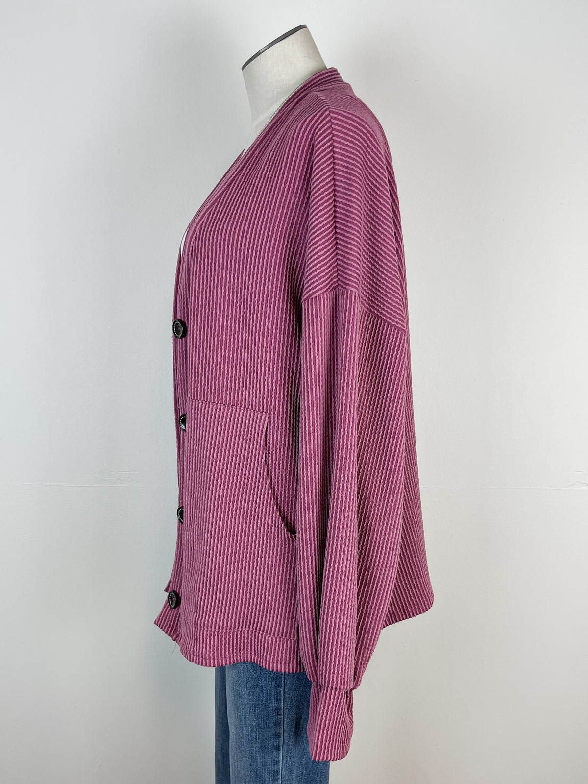 Isabella Button Down Ribbed Cardigan in Mauve