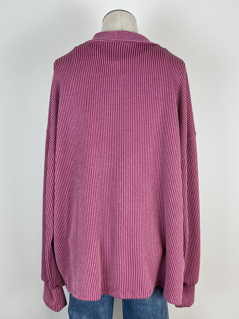 Isabella Button Down Ribbed Cardigan in Mauve