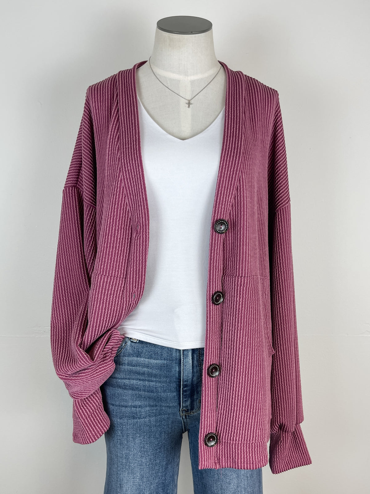 Isabella Button Down Ribbed Cardigan in Mauve